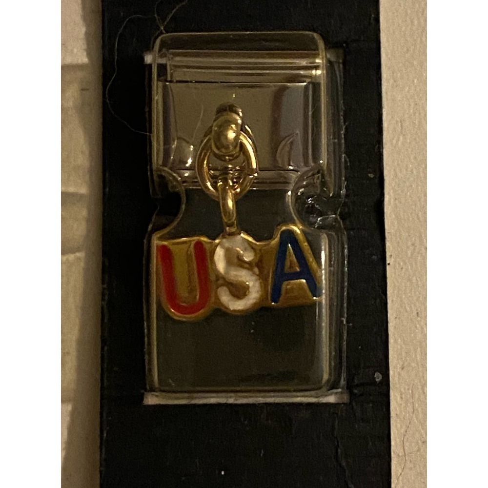 Vintage Patriotic USA Italian Charm Gold Tone Red White Blue Bracelet Link